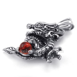 Collier Pendentif Dragon En Titane Et Zircon Rouge Exquis (Chaîne Offerte)