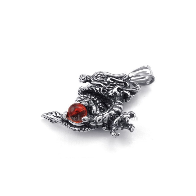 Collier Pendentif Dragon En Titane Et Zircon Rouge Exquis (Chaîne Offerte) Collier Pendentif Dragon En Titane Et Zircon Rouge Exquis (Chaîne Offerte)