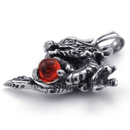 Collier Pendentif Dragon En Titane Et Zircon Rouge Exquis (Chaîne Offerte)