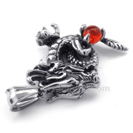 Collier Pendentif Dragon En Titane Et Zircon Rouge Exquis (Chaîne Offerte)