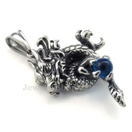 Collier Pendentif Dragon En Titane Et Zircon Bleu Exquis (Chaîne Offerte)