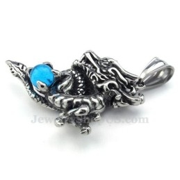 Collier Pendentif Dragon En Titane Et Zircon Bleu Exquis (Chaîne Offerte)
