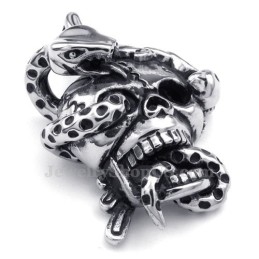 Collier Pendentif Serpent Tête De Mort En Titane (Chaîne Gratuite)