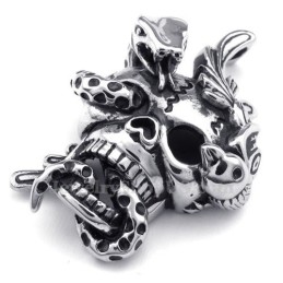Collier Pendentif Serpent Tête De Mort En Titane (Chaîne Gratuite)