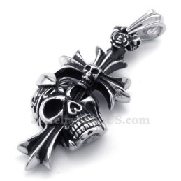 Collier Avec Pendentif En Forme De Croix Et Tête De Mort En Titane (Chaîne Gratuite)