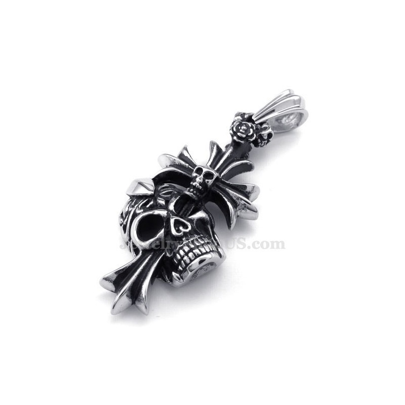 Collier Avec Pendentif En Forme De Croix Et Tête De Mort En Titane (Chaîne Gratuite) Collier Avec Pendentif En Forme De Croix Et Tête De Mort En Titane (Chaîne Gratuite)
