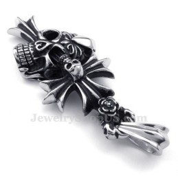 Collier Avec Pendentif En Forme De Croix Et Tête De Mort En Titane (Chaîne Gratuite)