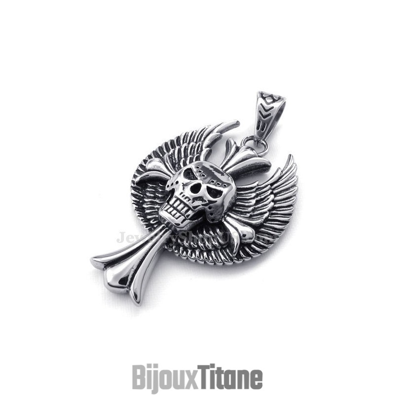 Collier Avec Pendentif En Forme De Croix Et De Crâne En Titane (Chaîne Offerte) Collier Avec Pendentif En Forme De Croix Et De Crâne En Titane (Chaîne Offerte)