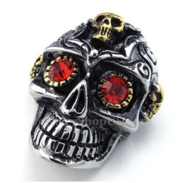 Collier Pendentif Tête De Mort En Titane Aux Yeux Rouges (Chaîne Gratuite)