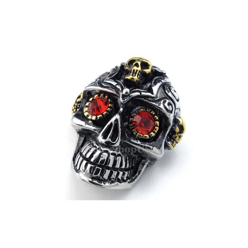 Collier Pendentif Tête De Mort En Titane Aux Yeux Rouges (Chaîne Gratuite)