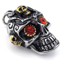 Collier Pendentif Tête De Mort En Titane Aux Yeux Rouges (Chaîne Gratuite)