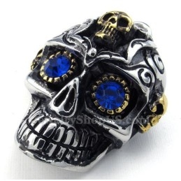 Collier Pendentif Tête De Mort En Titane Aux Yeux Bleus (Chaîne Offerte)