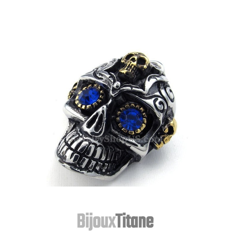 Collier Pendentif Tête De Mort En Titane Aux Yeux Bleus (Chaîne Offerte) Collier Pendentif Tête De Mort En Titane Aux Yeux Bleus (Chaîne Offerte)