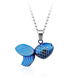 Pendentif Poisson Rouge Bleu En Titane - Chaîne Offerte