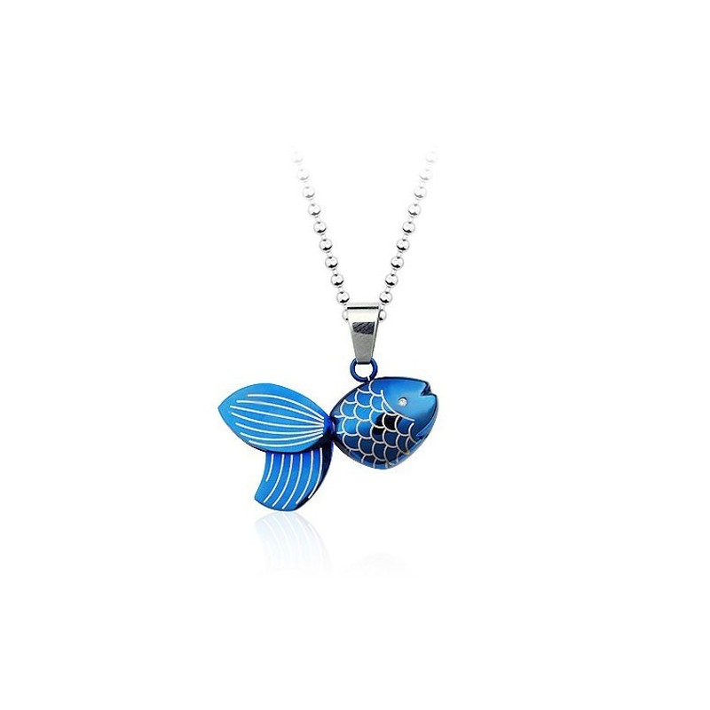 Pendentif Poisson Rouge Bleu En Titane - Chaîne Offerte
