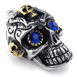 Collier Pendentif Tête De Mort En Titane Aux Yeux Bleus (Chaîne Offerte)