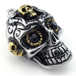 Collier Pendentif Tête De Mort En Titane Black Eyes (Chaîne Gratuite)