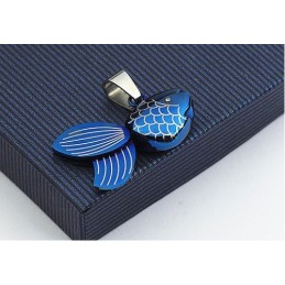 Pendentif Poisson Rouge Bleu En Titane - Chaîne Offerte
