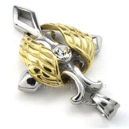 Collier Avec Pendentif Croix En Titane Et Ailes D'Ange Dorées (Chaîne Offerte)