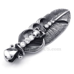 Collier Pendentif Plume En Titane Orné D'Un Crâne (Chaîne Offerte)