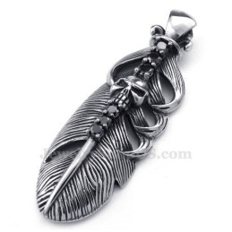 Collier Pendentif Plume En Titane Orné D'Un Crâne (Chaîne Offerte)