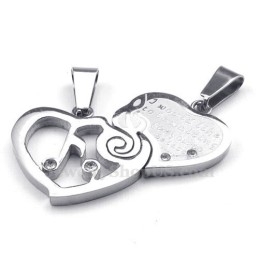 Collier Avec Pendentif Cœur En Argent Et Titane Pour Couple (Chaîne Offerte) (Une Paire)