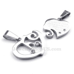 Collier Avec Pendentif Cœur En Argent Et Titane Pour Couple (Chaîne Offerte) (Une Paire)