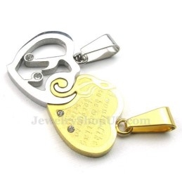 Collier Avec Pendentif Cœur En Titane Or Et Argent Pour Couple (Chaîne Offerte) (Une Paire)