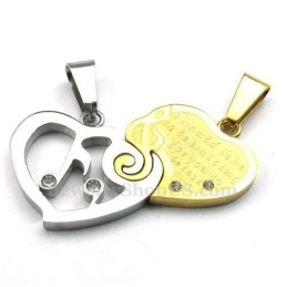 Collier Avec Pendentif Cœur En Titane Or Et Argent Pour Couple (Chaîne Offerte) (Une Paire)