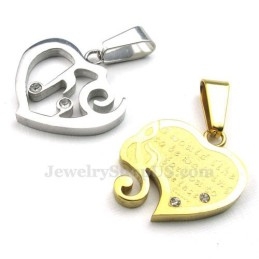 Collier Avec Pendentif Cœur En Titane Or Et Argent Pour Couple (Chaîne Offerte) (Une Paire)