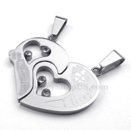 Collier Avec Pendentif Cœur En Titane Argenté Pour Couple (Chaîne Offerte) (Une Paire)