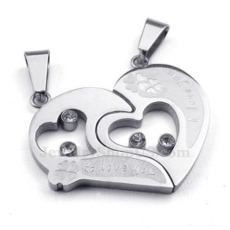 Collier Avec Pendentif Cœur En Titane Argenté Pour Couple (Chaîne Offerte) (Une Paire)