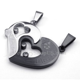 Collier Pendentif Cœur En Titane Pour Couple (Chaîne Offerte) (Une Paire)