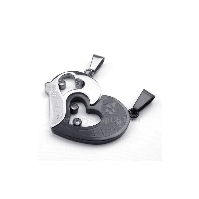Collier Pendentif Cœur En Titane Pour Couple (Chaîne Offerte) (Une Paire) Collier Pendentif Cœur En Titane Pour Couple (Chaîne Offerte) (Une Paire)
