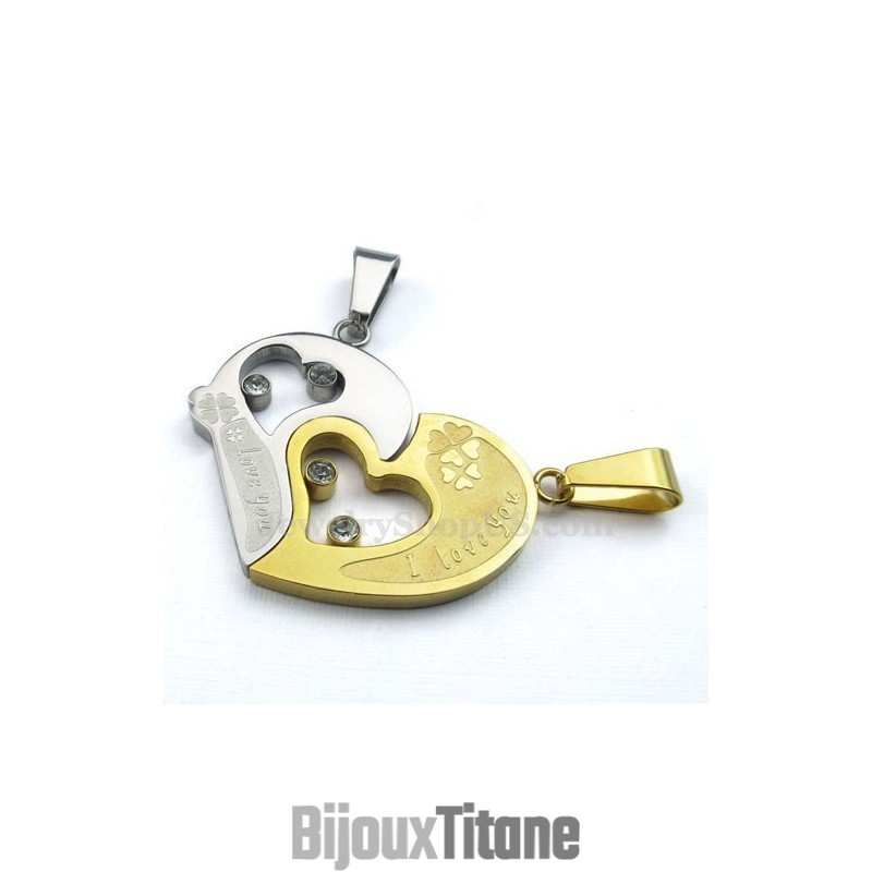 Collier Avec Pendentif En Titane Pour Couple, Style Puzzle, Cadeau D'Amour (Chaîne Offerte) (Une Paire)
