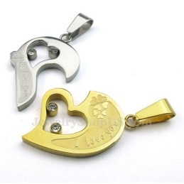 Collier Avec Pendentif En Titane Pour Couple, Style Puzzle, Cadeau D'Amour (Chaîne Offerte) (Une Paire)