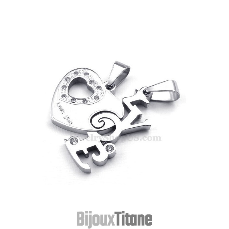 Collier Pendentif Couple En Titane Charming Hearts (Chaîne Offerte) (Une Paire)