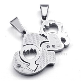 Collier Pendentif Couple Deux Cœurs En Titane (Chaîne Offerte) (Une Paire)