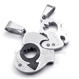Collier Pendentif Couple Deux Cœurs En Titane (Chaîne Offerte) (Une Paire)