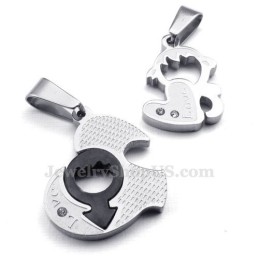 Collier Pendentif Couple Deux Cœurs En Titane (Chaîne Offerte) (Une Paire)