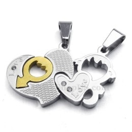 Collier Pendentif Couple Deux Cœurs En Titane (Chaîne Offerte) (Une Paire)