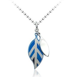 Pendentif Feuille Bleue Tendance En Titane - Chaîne Offerte