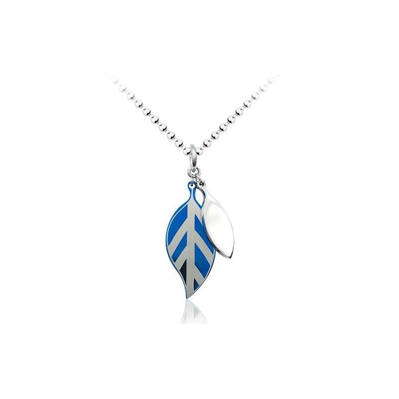 Pendentif Feuille Bleue Tendance En Titane - Chaîne Offerte Pendentif Feuille Bleue Tendance En Titane - Chaîne Offerte