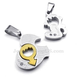 Collier Pendentif Couple Deux Cœurs En Titane (Chaîne Offerte) (Une Paire)