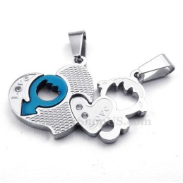 Collier Pendentif Couple Deux Cœurs En Titane (Chaîne Offerte) (Une Paire)