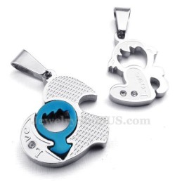 Collier Pendentif Couple Deux Cœurs En Titane (Chaîne Offerte) (Une Paire)