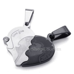 Collier Pendentif Cœur Brisé En Titane Pour Couple (Chaîne Offerte) (Une Paire)
