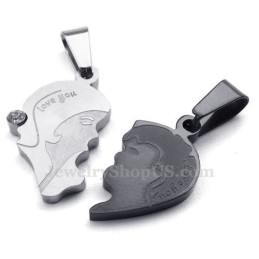 Collier Pendentif Cœur Brisé En Titane Pour Couple (Chaîne Offerte) (Une Paire)