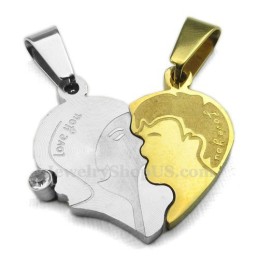Collier Pendentif Cœurs Fendus En Titane Pour Couple (Chaîne Offerte) (Une Paire)