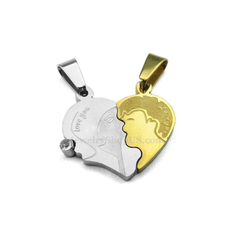 Collier Pendentif Cœurs Fendus En Titane Pour Couple (Chaîne Offerte) (Une Paire)